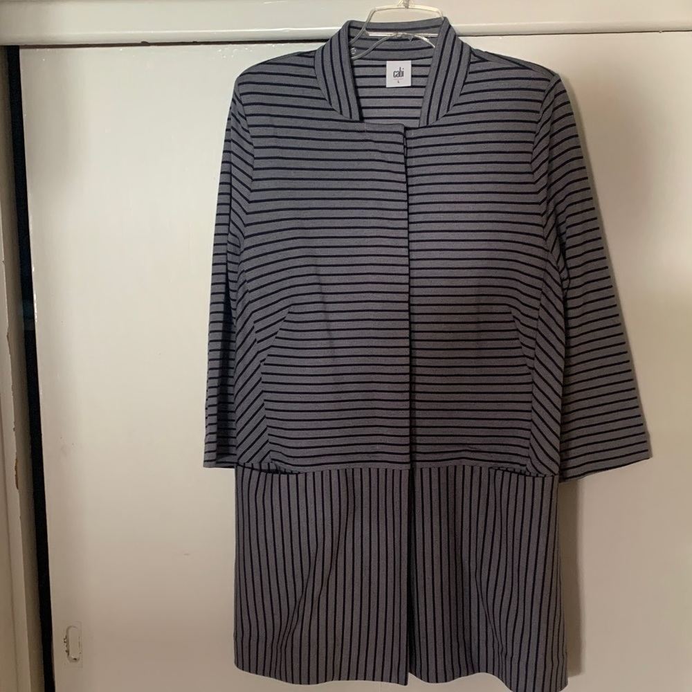 CAbi Black and Gray Striped Trench Coat